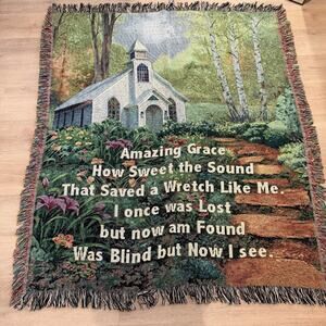 Amazing Grace White Church Woven Tapestry Throw with Fringe 50" x 60"